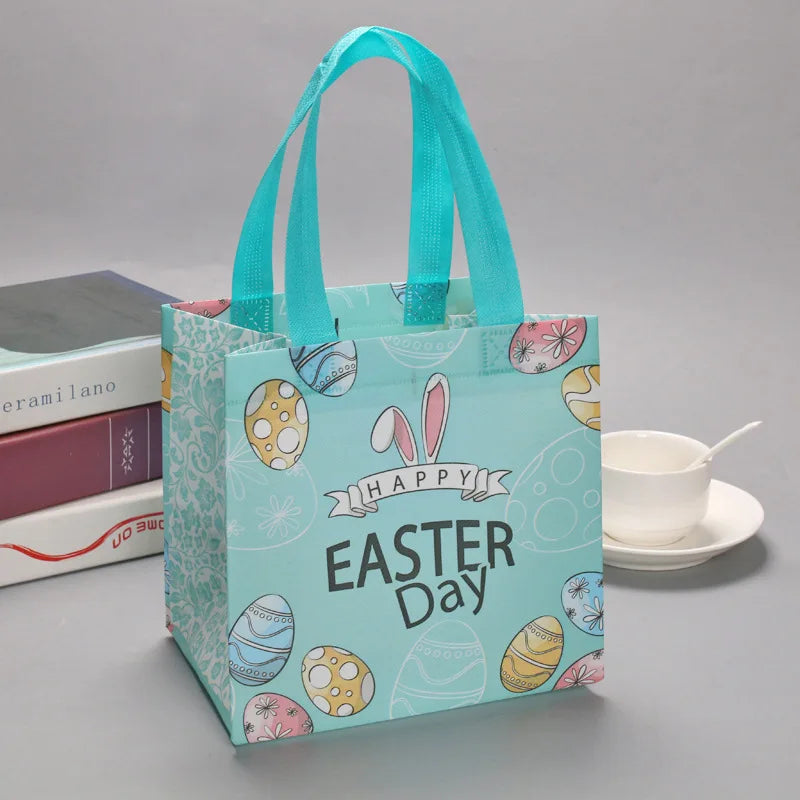Egg Bunny Easter Gift Tote Bags Laminating Nonwoven Environmental Shopping Bags Large Capacity Dust Moisture-Proof Firm Handbag Oasis Select blue Other
