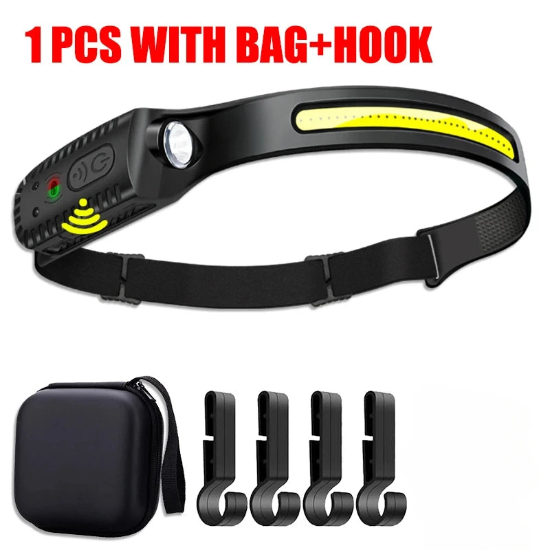 KDULIT XPE+COB LED Headlamp | USB Rechargeable, Motion Sensor
