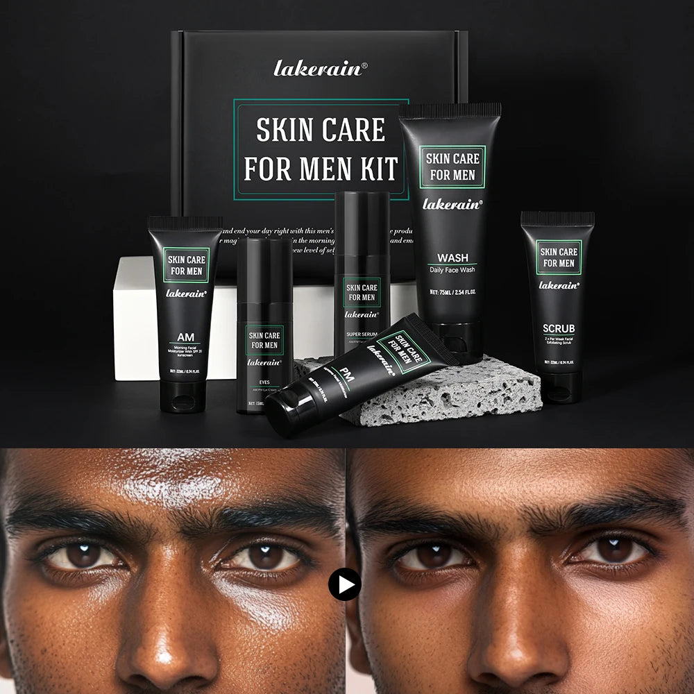 Skin Care Set for Men Essential Routine Daily Face Wash Facial Scrub Moisturizer SPF Night Cream Hydrated Skin Gifts For Men Ski Oasis Select