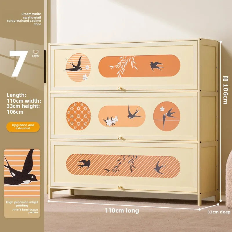 Home shoe cabinet Home entrance Indoor solid wood porch cabinet Large capacity shoe rack Cream style retro storage Oasis Select Seven floors 110