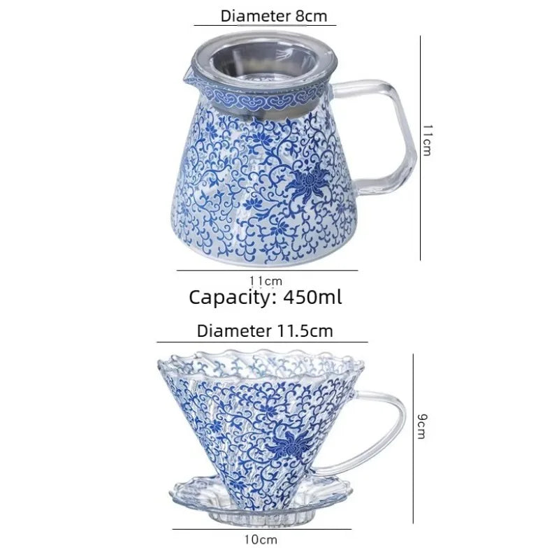 Coffee Pot Blue and White Porcelain Glass Coffee Filter Cup Home Store Drinking Utensils High Temperature Resistance Oasis Select