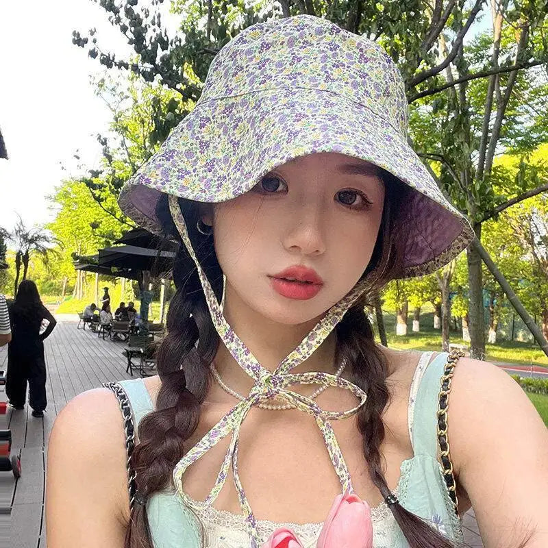 Floral Reversible Bucket Hat Women Sunhat uv차단 шляпа женская от солнца Gorros para el sol de mujer Wide Brim Cap zomer pet dames Oasis Select Purple