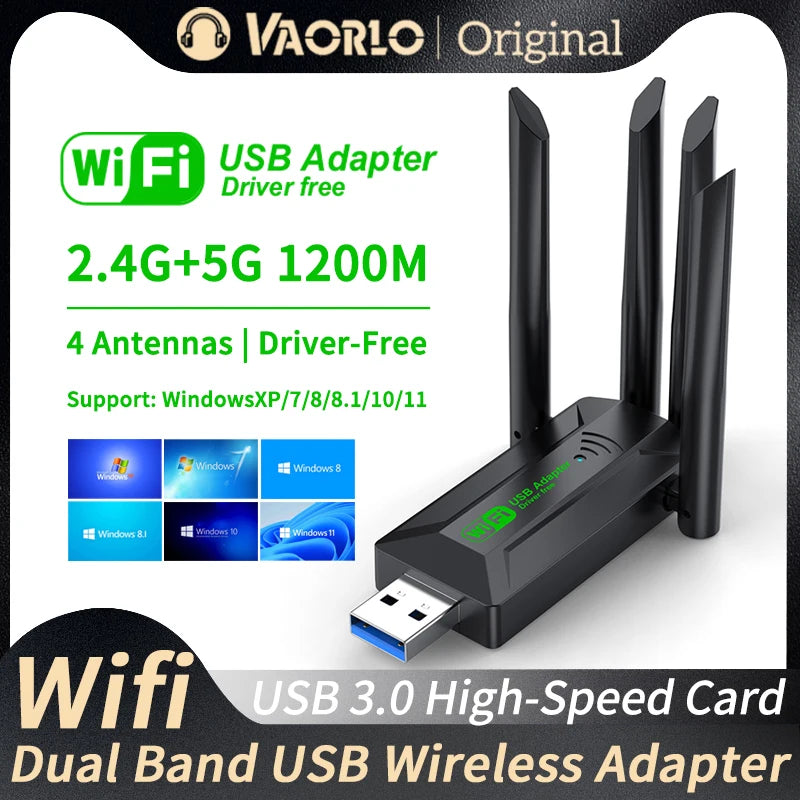 1200Mbps WiFi USB Adapter Dual Band 2.4G+5Ghz Wi-Fi Dongle 4 Antenna 802.11AC USB3.0 High-Speed Wireless Card Receiver PC/Laptop Oasis Select