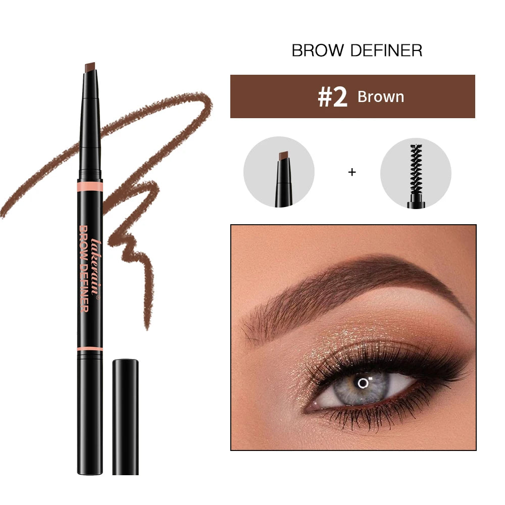 Waterproof 2 In 1 Eyebrow Pencil DoHead Long-lasting Brown triangular-shaped pen tip Eyebrow 3 Colors Brown Pen Makeup Oasis Select 2brown