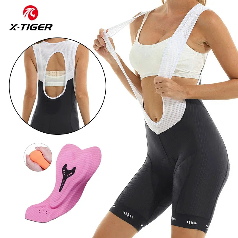 X-TIGER Cycling Bib Shorts Women Padded MTB Shorts Ride 6 Hours Biking Tights Slim Fit UPF 50+ Sports Shorts Hidden Back Pocket Oasis Select