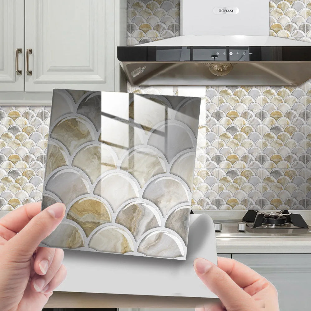 Retro marble grain covered with crystal film fish scale visual 3D ceramic tile paste home decoration renovation wall paste Oasis Select DJ-029 20cm x 20cm-25pcs