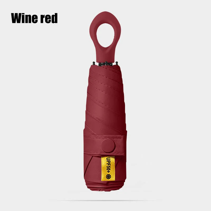 Portable Five Fold Umbrella With Hollow Out Handle For Both Rain Sunshine Umbrella Sun Protection UV Protection Sun Umbrella Oasis Select Wine red 6K