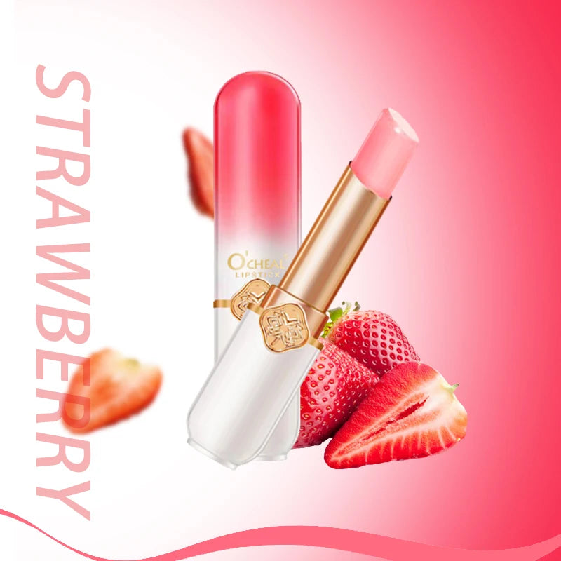 O'CHEAL Color Fruit Lipstick Peach Temperature Changing Lip balm Moisturizing Waterproof Long Lasting Moisturizes Lip Balm Oasis Select strawberry