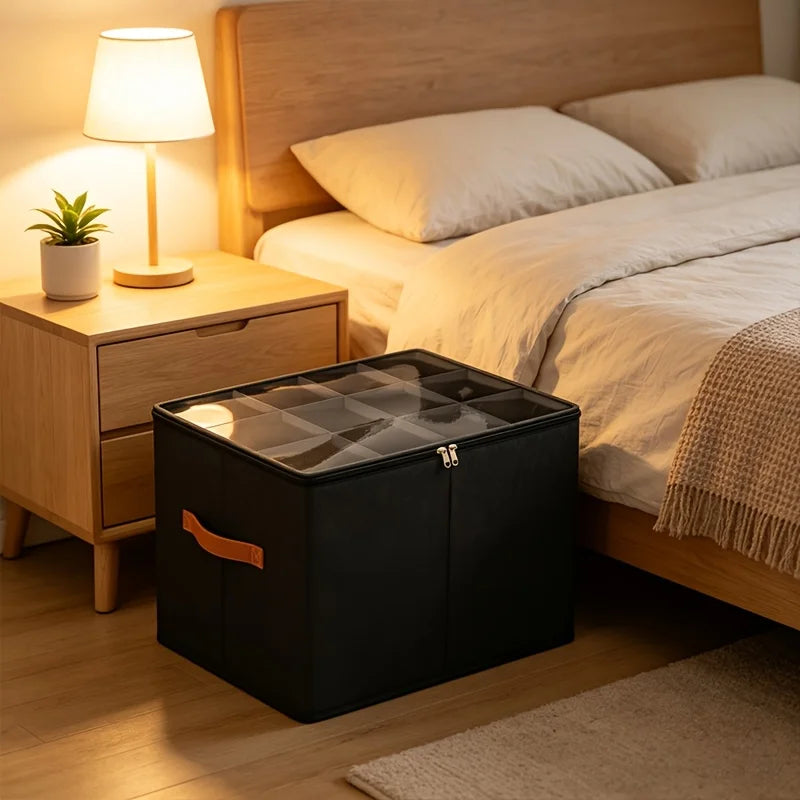 1pc Foldable Shoe Storage Organizer with Clear Window, 12-Grid Shoe Box with Handle,Space-Saving Closet Shoe Container,Organizer Oasis Select