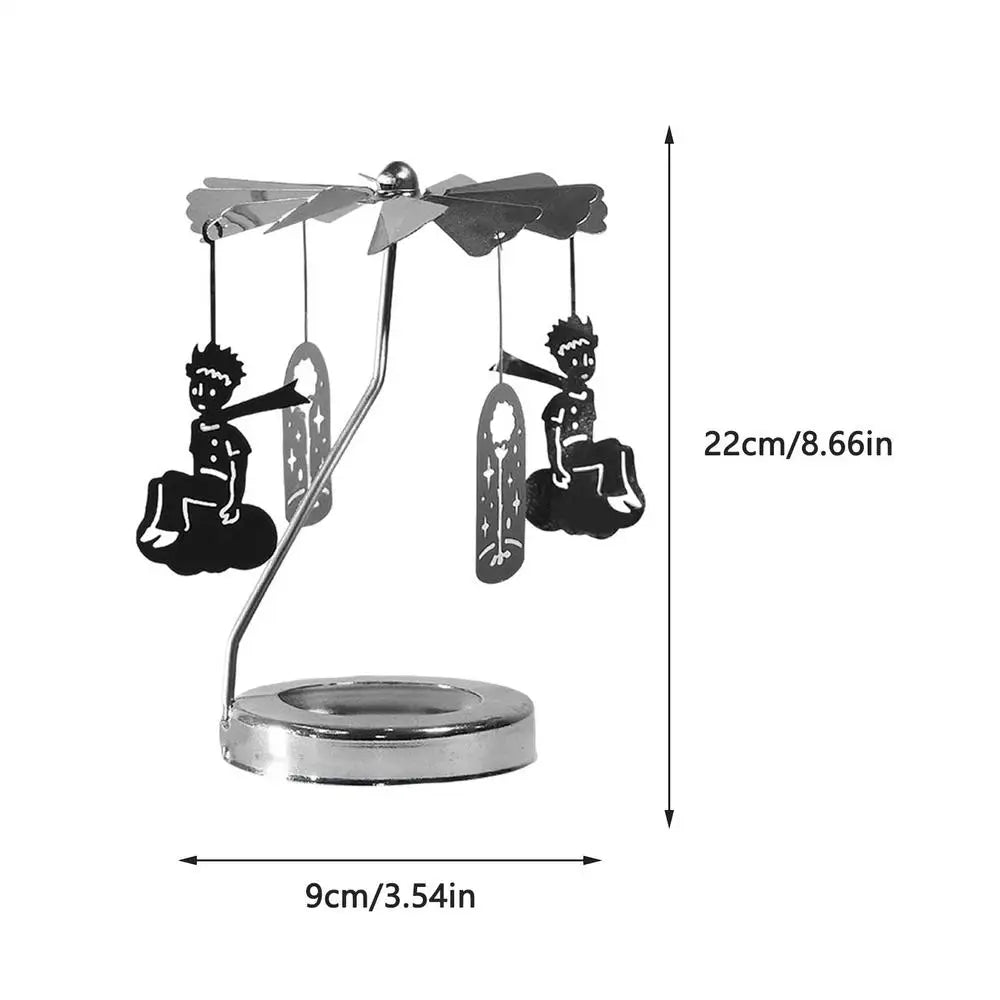 Rotating Candle Holder Thermal Spinning Candlestick Holder Round Revolving Lantern Dream Decoration Candle Tea Light Holder Oasis Select Silver Prince