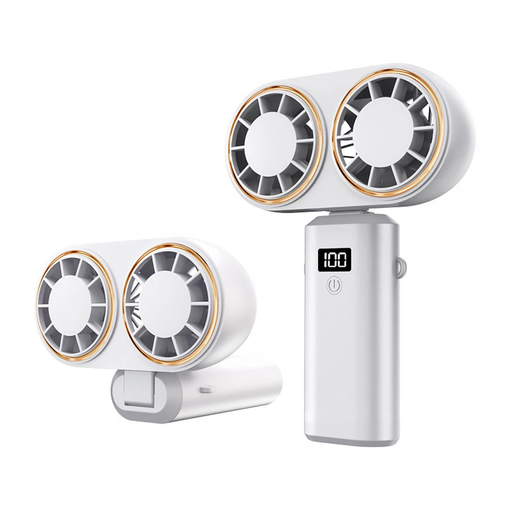 USB Rechargeable Neck Fan – Folding, Digital Display, 2400mAh