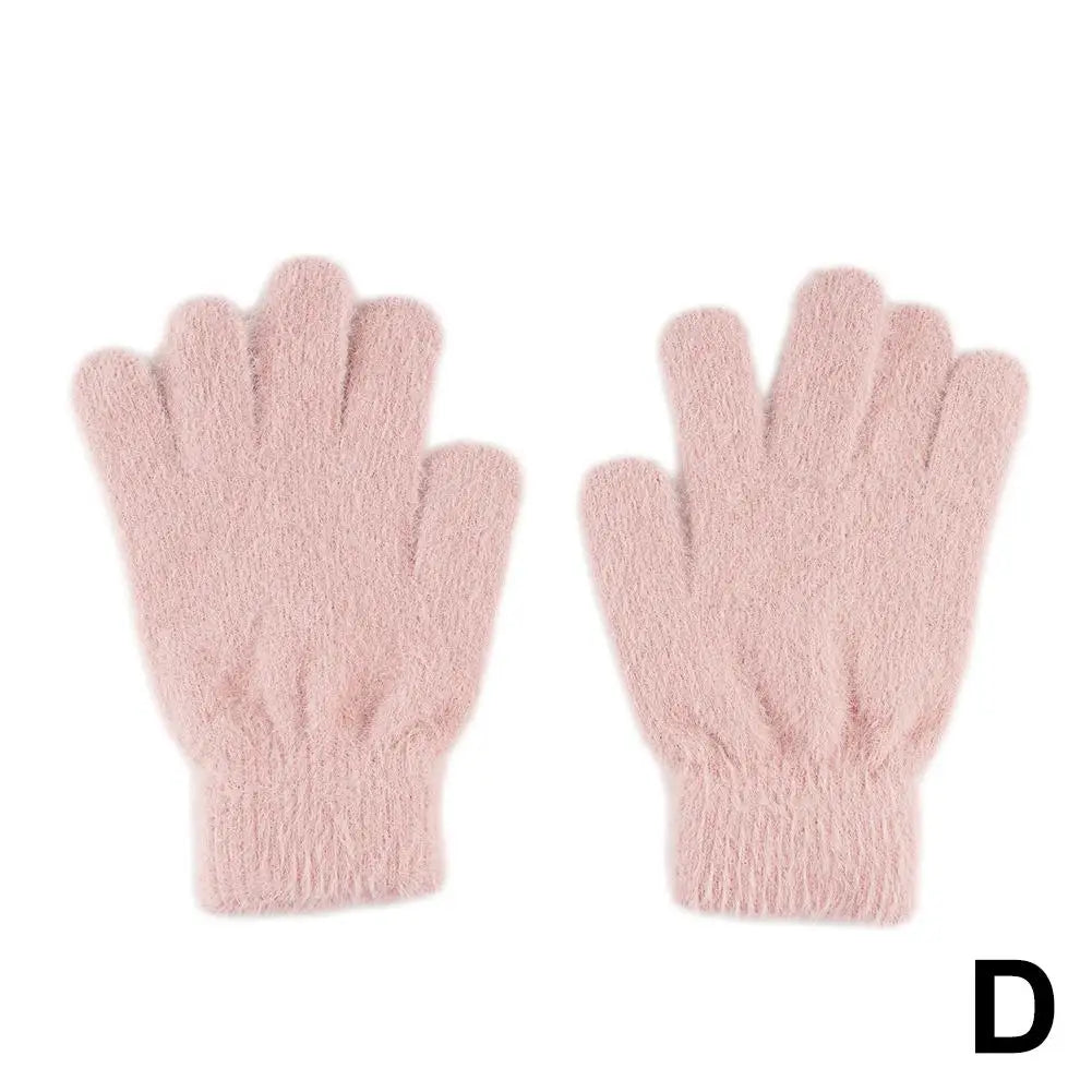 Fashion Winter Mink Velvet Five Finger Gloves Plush Warm Cold-proof Gloves Women Outdoors Cycling Solid Color Mittens Oasis Select D