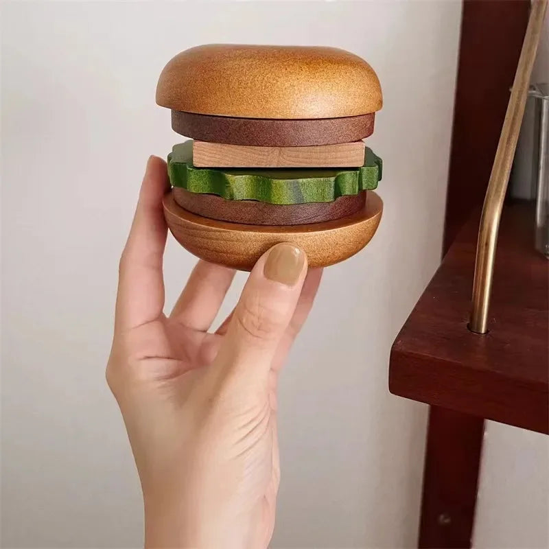6-Pack Burger-Shaped Solid Wood Coasters – Anti-Slip Cup Mats Wooden Coaster Set Oasis Select