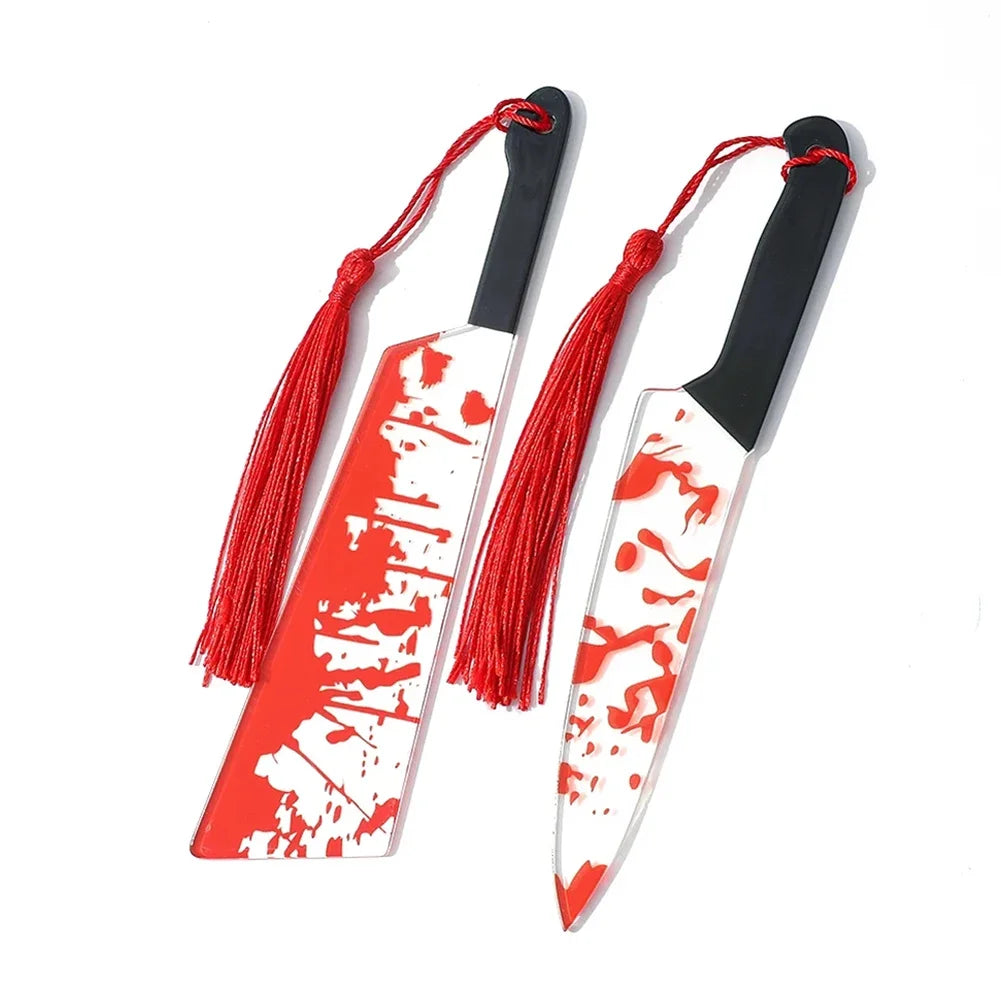 Acrylic Bookmark Horror Knife Clear Tassel Halloween Themed Series Chopper Saw Blood Halloween for Bookworms School Supplies Oasis Select