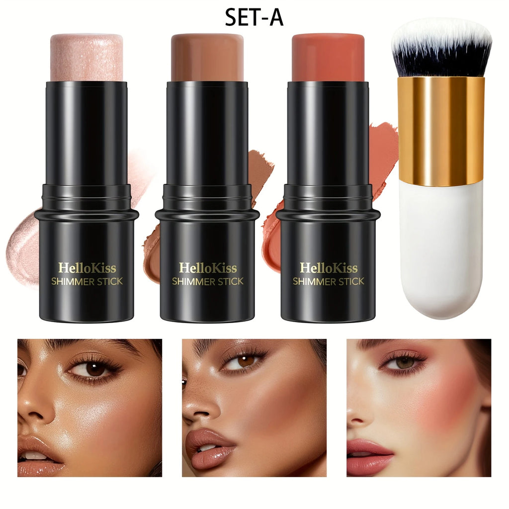 Hello Kiss 4pc Blush & Highlighter Contour Stick Set – Waterproof
