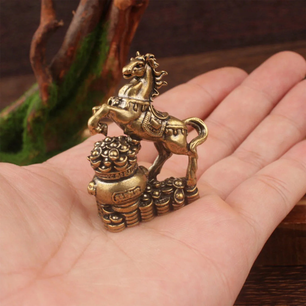 Brass Horse Figurines Chinese New Year Zodiac Horse Ornament Feng Shui Lucky Statue Home Office Desktop Decoration Crafts Oasis Select
