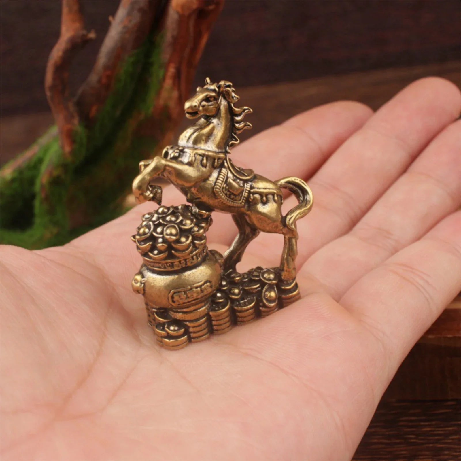 Brass Horse Figurines Chinese New Year Zodiac Horse Ornament Feng Shui Lucky Statue Home Office Desktop Decoration Crafts Oasis Select