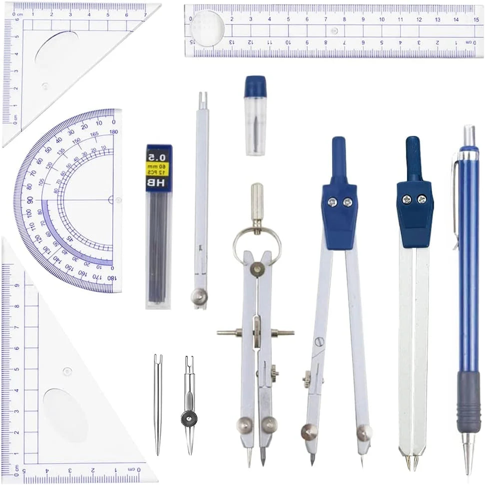 Geometry Drawing Tool Set Compass Ruler Protractor Set Math Drafting Stationery Metal Geometry Kit for Engineers Students Oasis Select