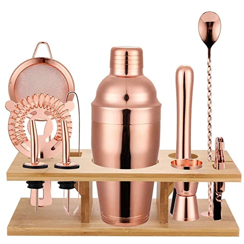 11 Pcs 750ML Cocktail Shaker Y Shiny Stainless Steel British Cocktail Shaker Set Rose Gold Color Oasis Select Chocolate