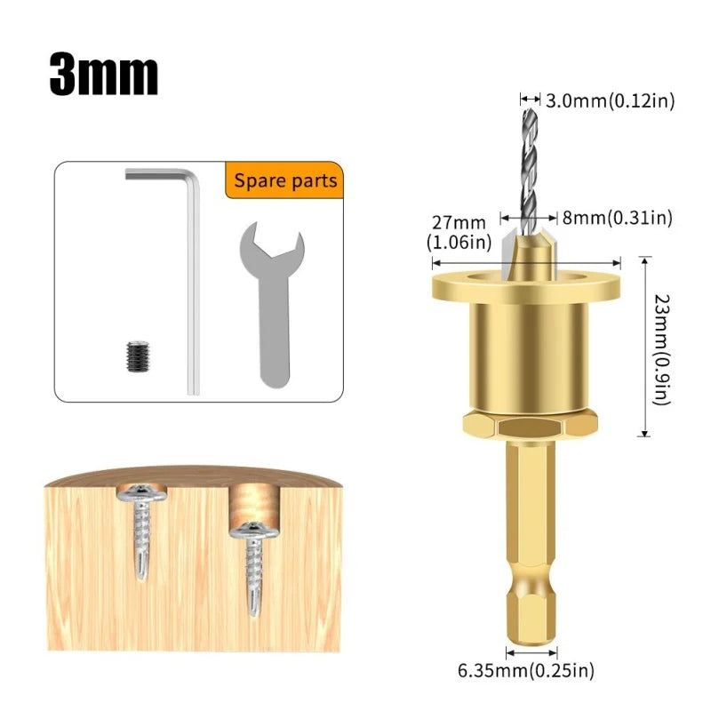 1/5Pcs CNC Adjustable Hexagonal Handle Cutter Woodworking Tools Countersink Drill Router Bit for Wood Installation Limit Hole Oasis Select 3x8