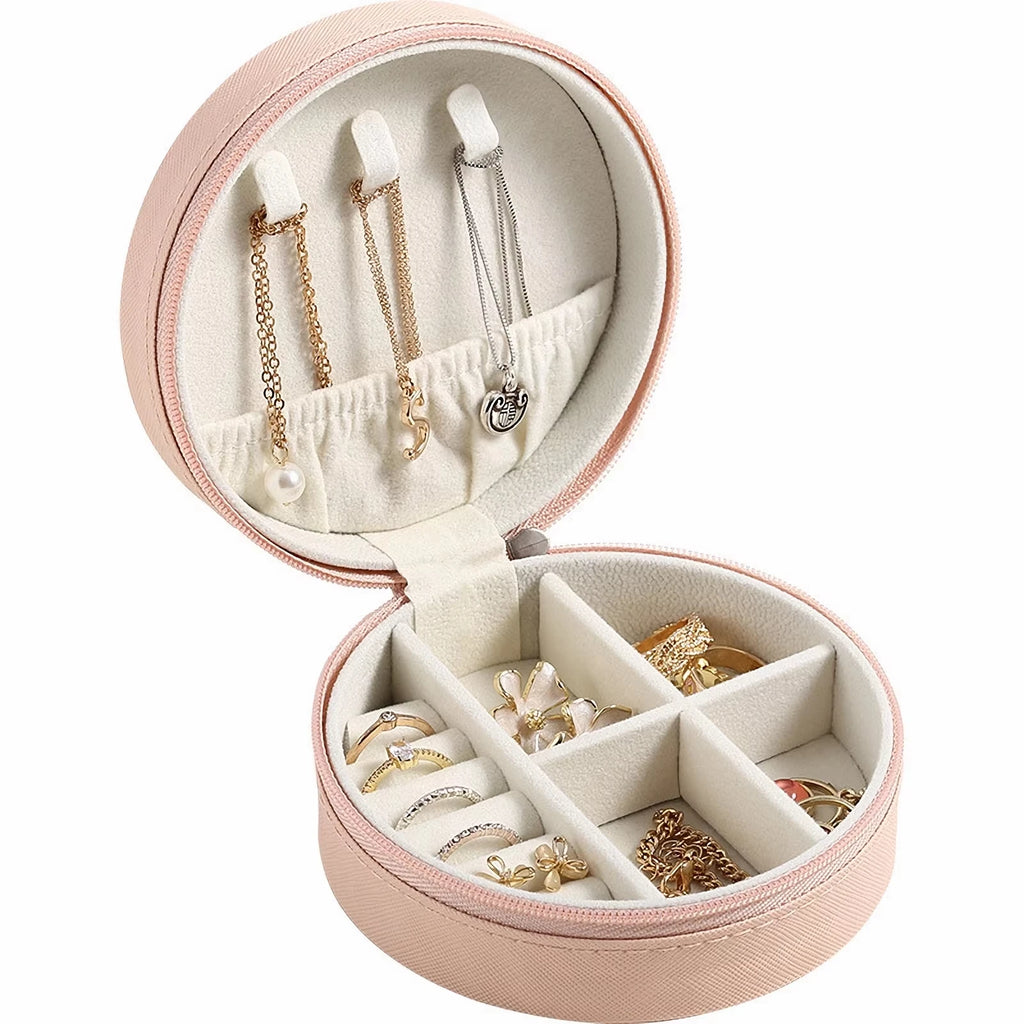 1pc Small Travel Jewellery Organiser Storage Case,Mini PU Leather Travel Jewelry Storage Case for Rings Earrings Necklace Oasis Select Pink