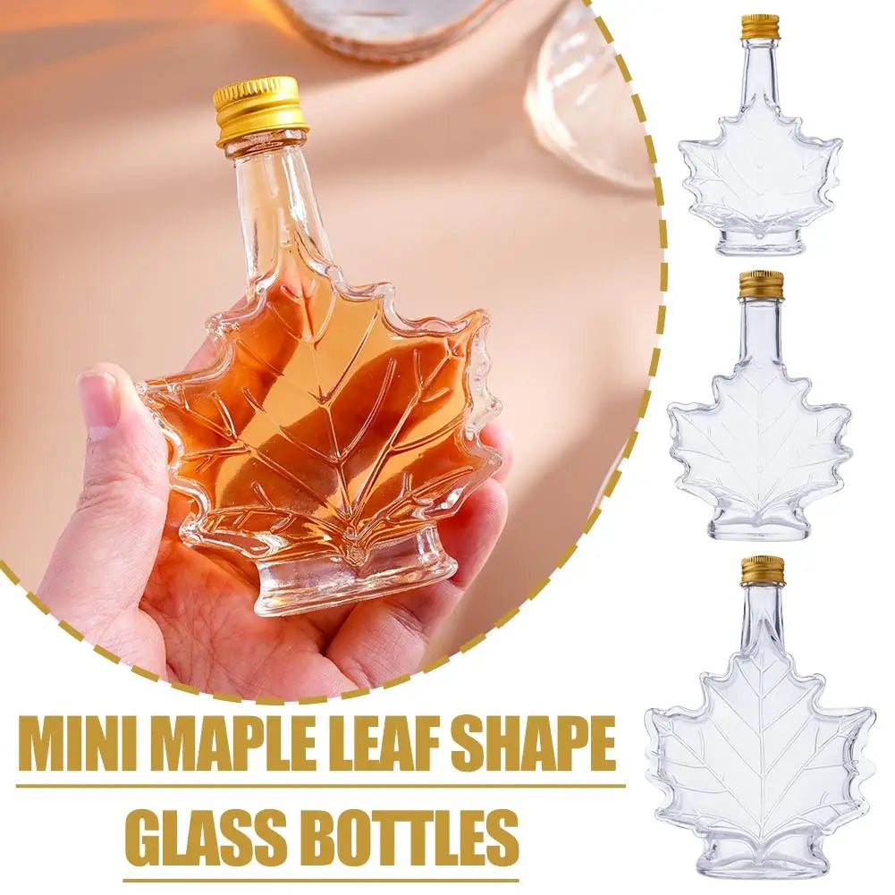 1pcs 50ml 100ml 250ml Mini Maple Leaf Shape Whisky Alcohol Canning Small Wine Syrup Glass Bottles With Cover For Liquor Scotch Oasis Select