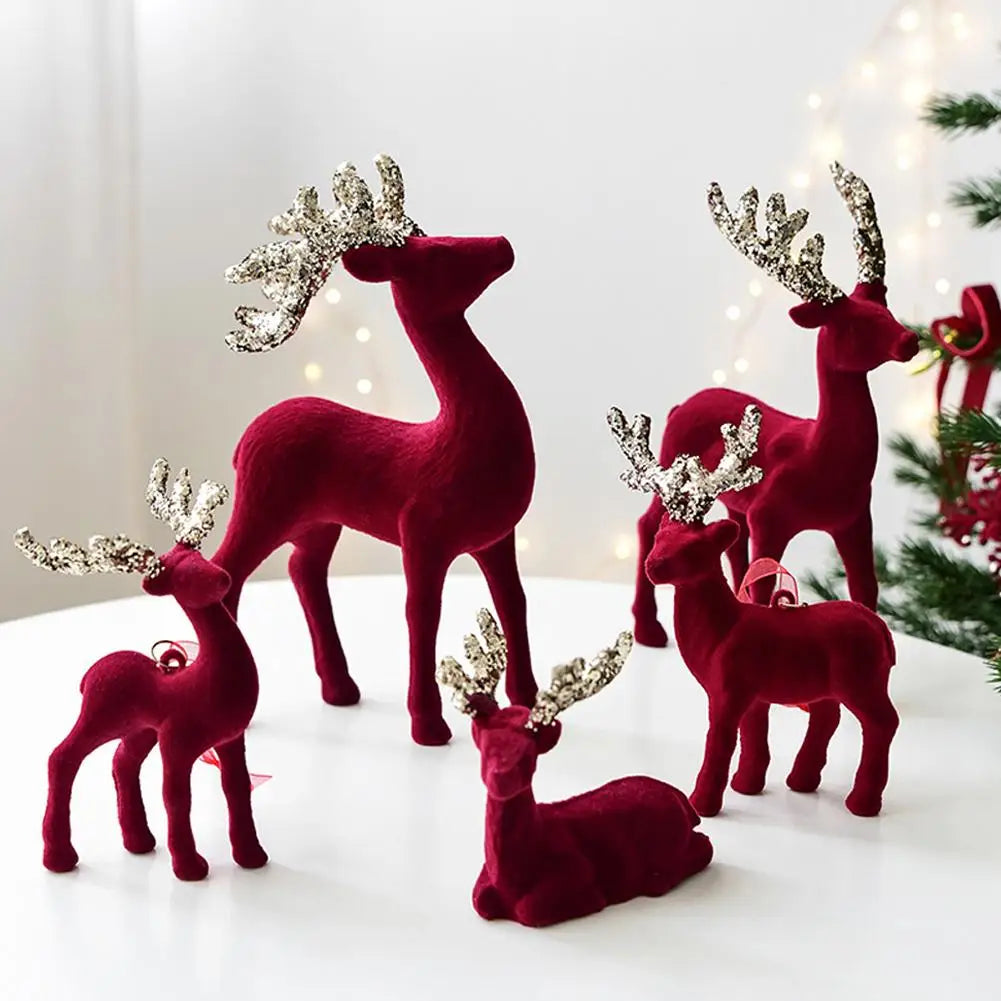 1PCS House Tabletop Decor Hanging Baubles Flocking Mini Deer Pendant Elk Christmas Reindeer Deer Ornaments Decorations Oasis Select
