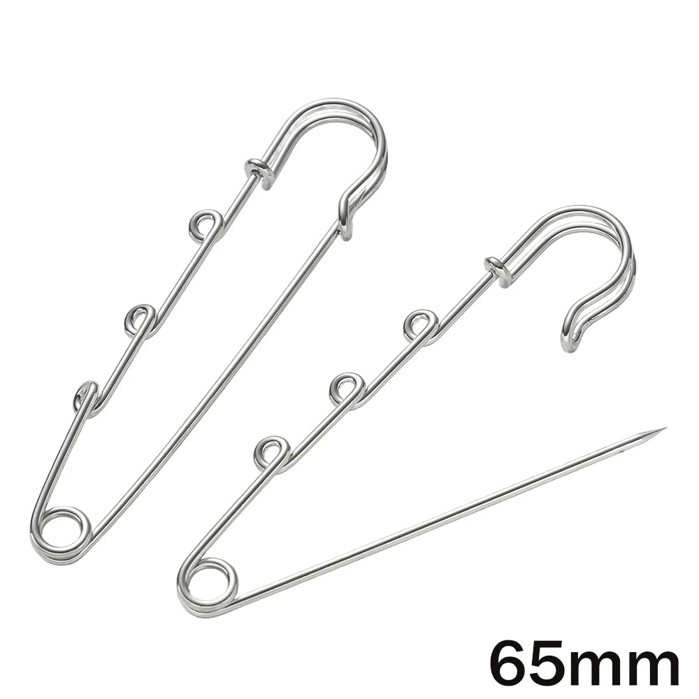 10pcs Heavy Duty Safety Pin Charms with 1/2/3/4/5 Loops for DIY Garment Blanket Skirts Knitted Fabric Brooch Crafts Jewelry Make Oasis Select 65mm With 3 Loop