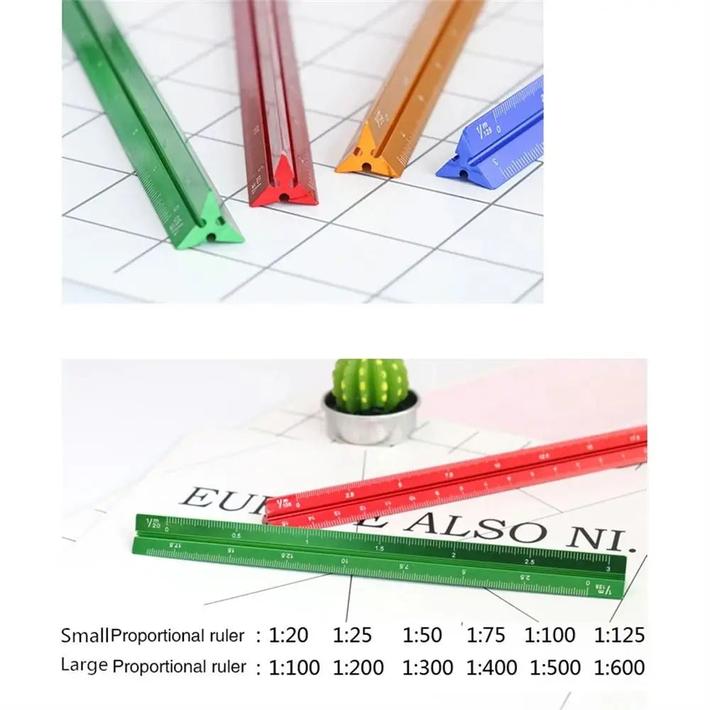 High Quality Colorful 15cm 30cm Aluminum Triangular Scale Ruler 1:20 - 1:600 Alloy Metal Scale Regua Desenho H0003 Oasis Select