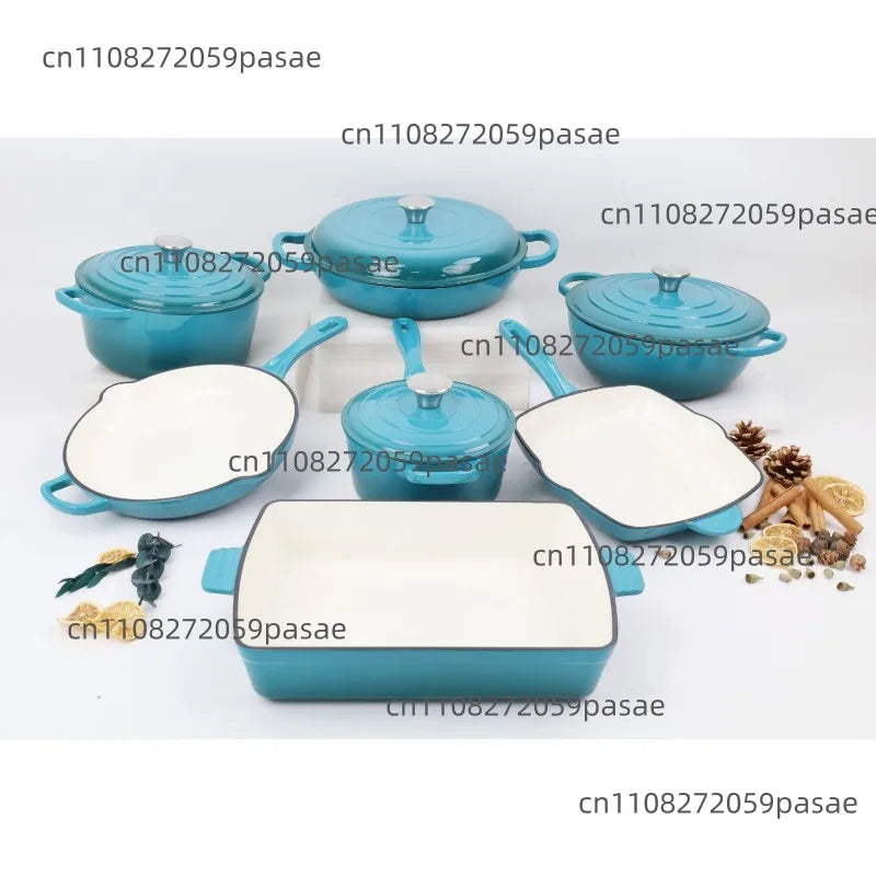 7-Piece Enamel Cast Iron Cookware Set – Pots, Pans & Skillet