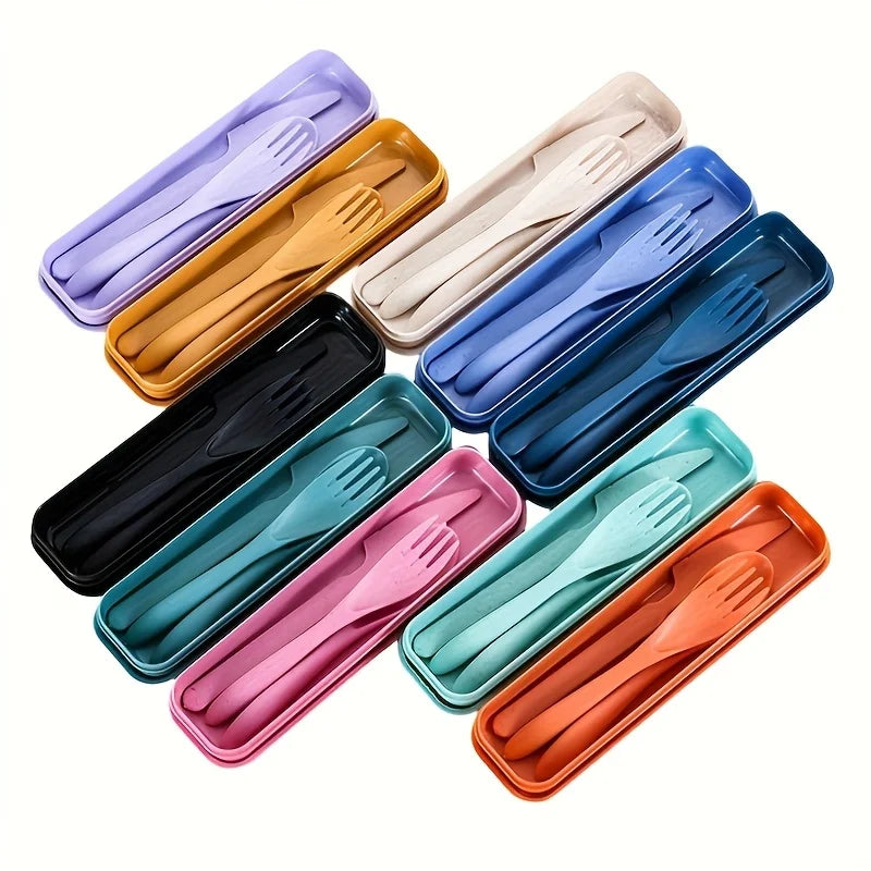 3pcs Outdoor Travel Knife, Fork, and Spoon Cutlery Set with Storage Box, Reusable Lightweight Utensils for Travel, Work, School Oasis Select