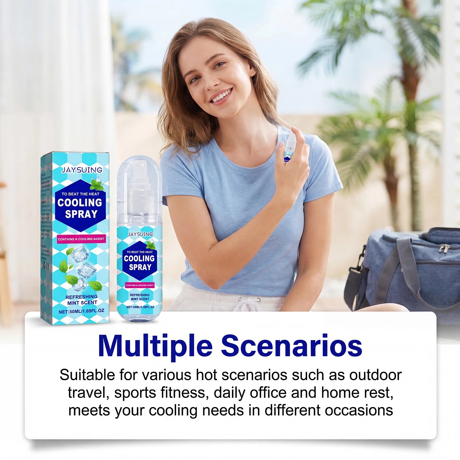 Cooling Spray Instant Cooling Spray Outdoor Mint Scent Summer Heat Relief Refreshing Skin Soothing Portable Body Cool Mist Oasis Select