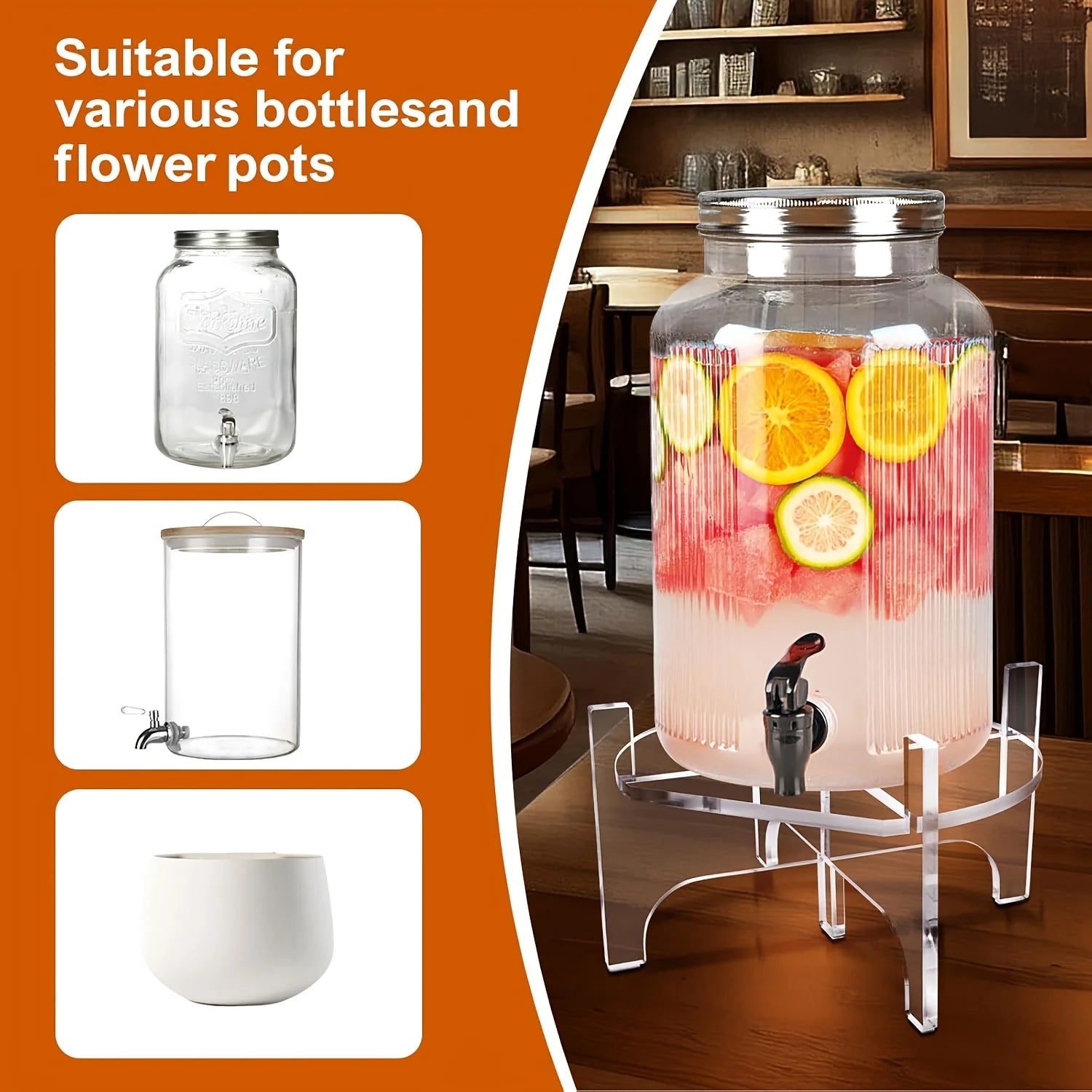 Acrylic Display Stand For Jar Dispenser Water Juice Drink Clear Round Holder Tabletop Rack Oasis Select
