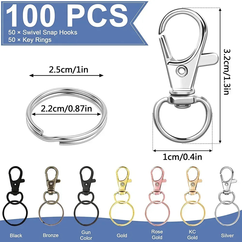 Swivel Snap Hooks with Key Rings 50PCS Lobster Claw Clasps for Jewelry Making Keychains DIY Lanyard Hardware Accessories Oasis Select