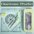 7pcs Student Geometry Tool Set Pastel Color Compass Protractor Ruler Kit with Case for School Drawing & Math Homework Oasis Select green