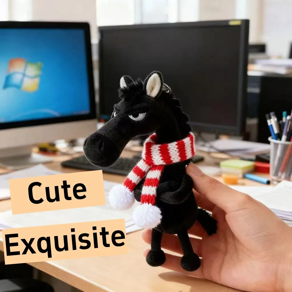 Black Plush Horse Keychain Backpack Pendant Decoration Year of The Horse New Year's Gifts for Boys and Girls 1pcs Oasis Select