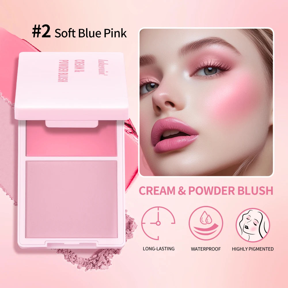 Cream&Powder Blush Palette Natural Long-lasting High Pigment Blush Makeup Contour Powder Beauty Peach Pink Korean Makeup Blush Oasis Select
