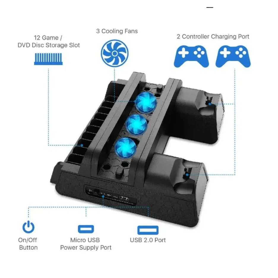 PS4 Pro Slim Cooling Stand Fan & Dual Controller Charging Dock