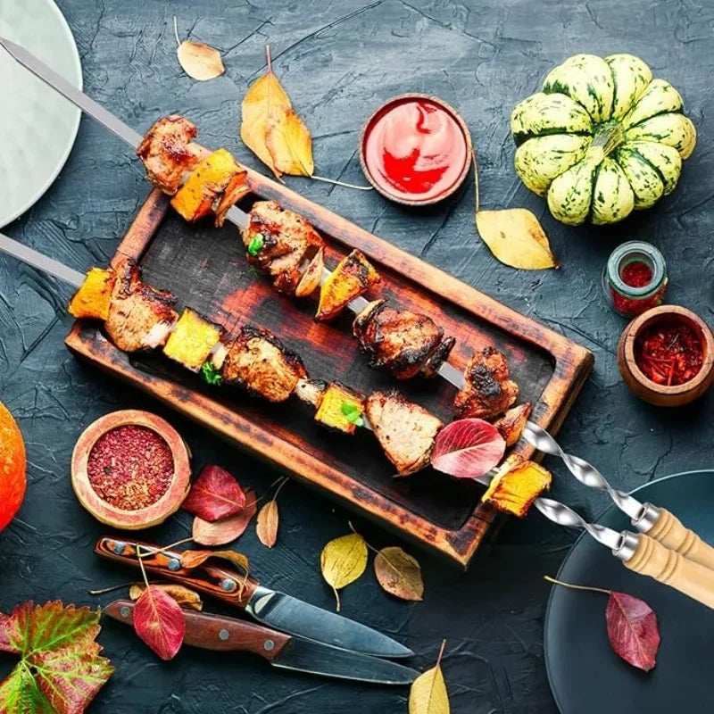 6-24PCS 55cm BBQ Fork BBQ Skewers Long Handle Kebab Barbecue Grill Sticks Reusable Stainless Steel Outdoor Camping Grill Needle Oasis Select