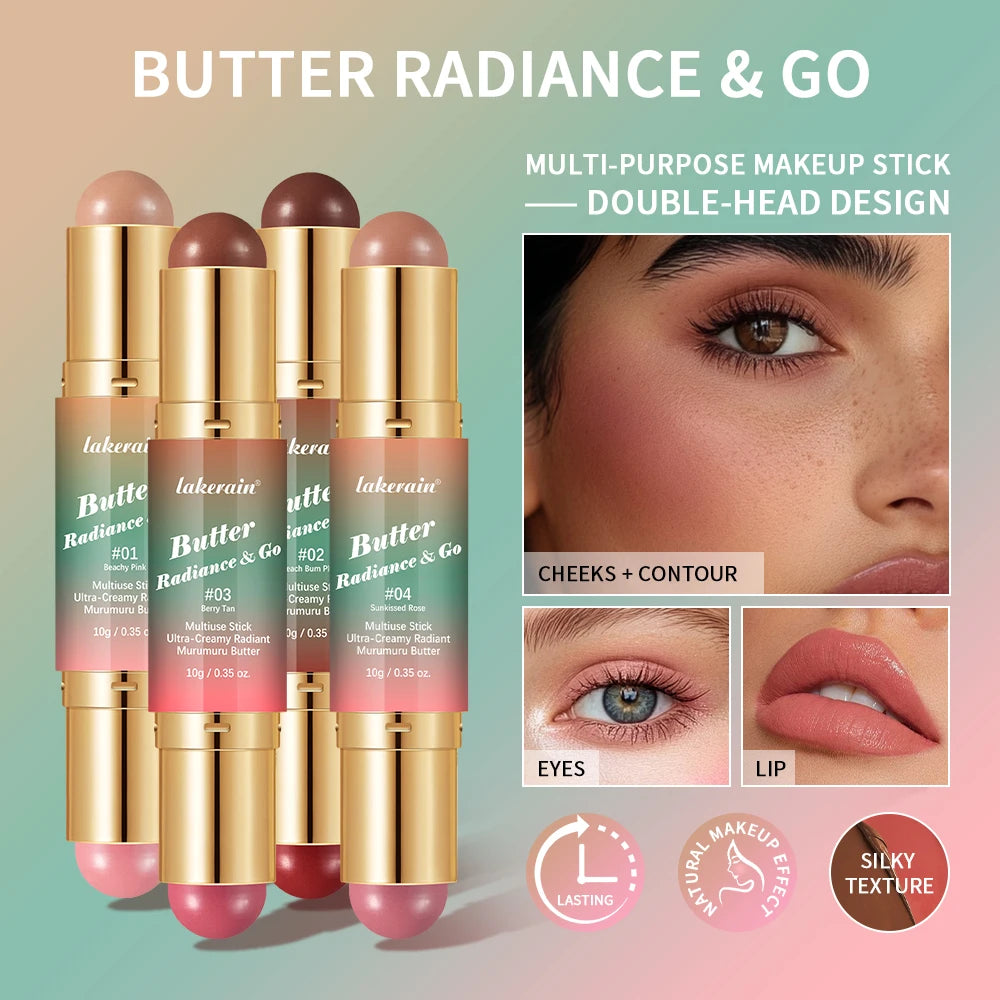 Multipurpose Blush Stick Moisturizing Skin Long Lasting Natural Double-headed Bronzer-Blush Stick Pigmented Beauty Makeup Oasis Select