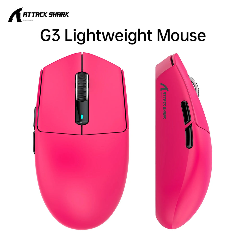 ATTACK SHARK G3 Tri-Mode Gaming Mouse 62g Super Light | Ultra-Lightweight| 1K Hz PAW3311 Sensor 25000DPI | HUANO 80M Switches Oasis Select G3 Berry red