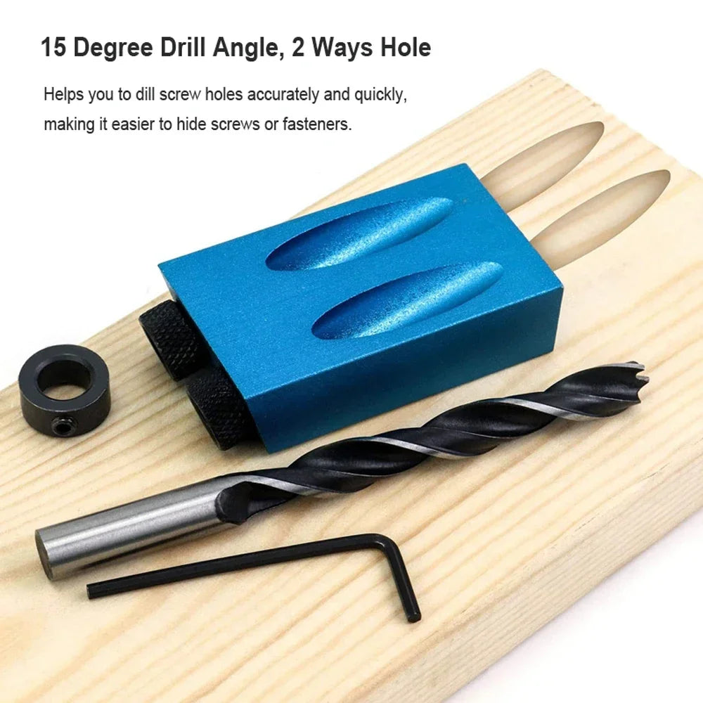 Woodworking Oblique Pocket Hole Locator Jig Kit 15 Degree Angle Drill Guide Set Hole Puncher DIY Carpentry Tools Drill Bits Oasis Select