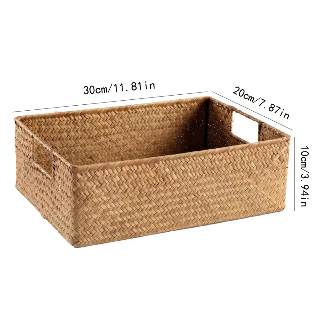 Handwoven Rattan Basket, Rectangular Storage Organizer for Bathroom Bedroom Living Room, Durable Wicker Decor Grocery Bag Holder Oasis Select