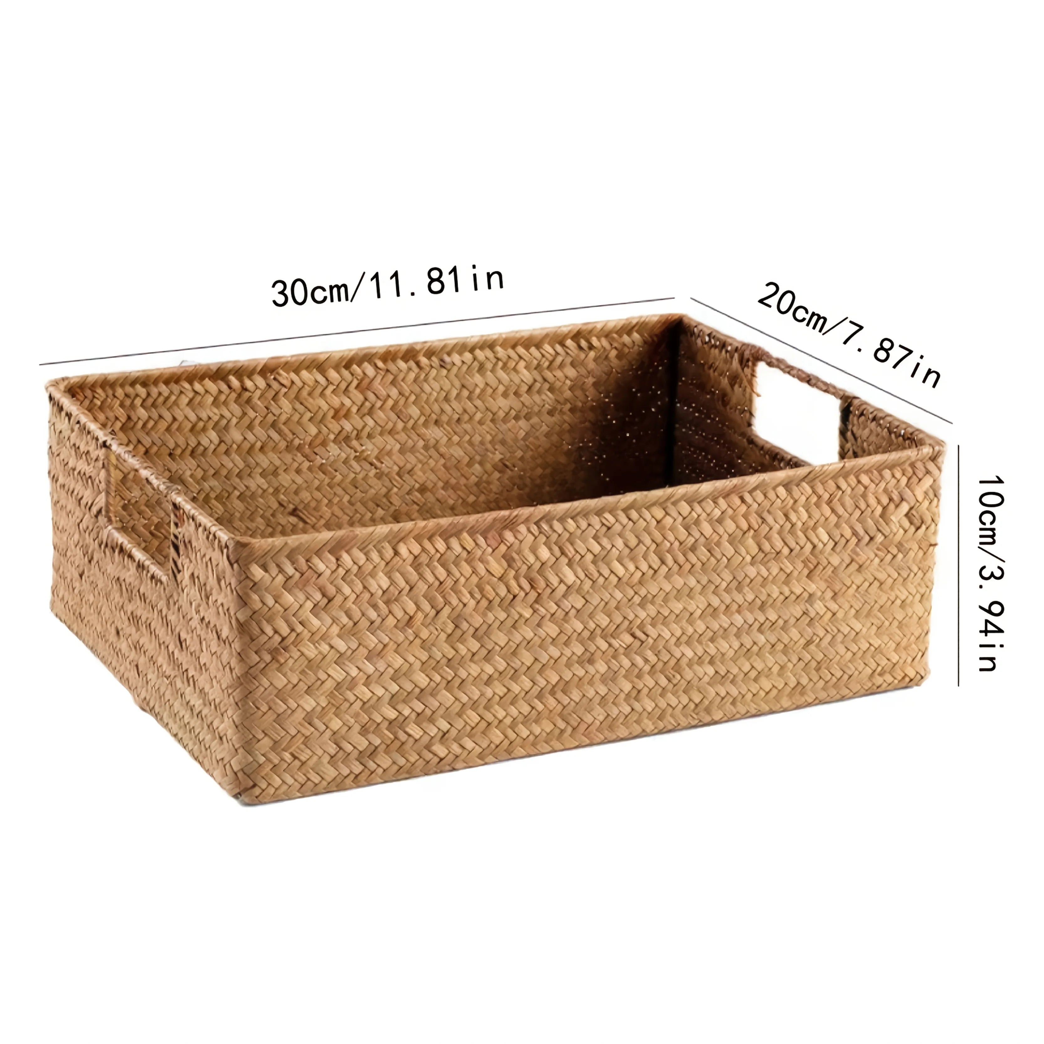 Handwoven Rattan Basket, Rectangular Storage Organizer for Bathroom Bedroom Living Room, Durable Wicker Decor Grocery Bag Holder Oasis Select