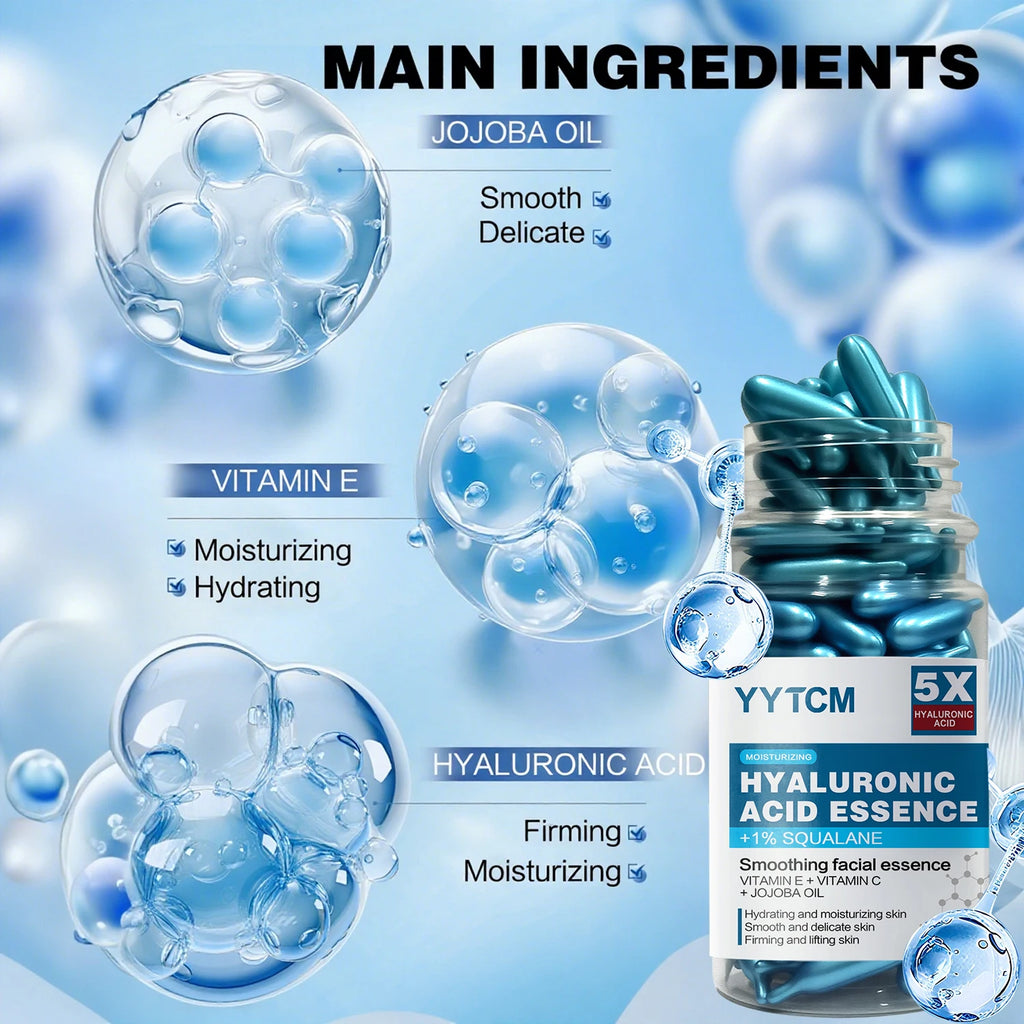 Hyaluronic Acid Capsule Essence – Squalane, Vitamin C & E | 90ct Face Capsule Serum Oasis Select