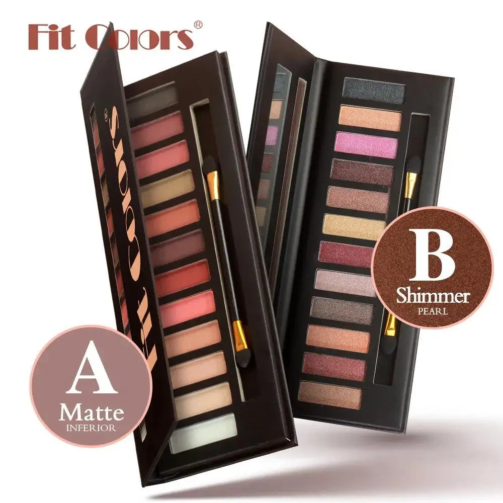Fit Colors 12-Shade Eyeshadow Palette – Blush, Highlight & Contour