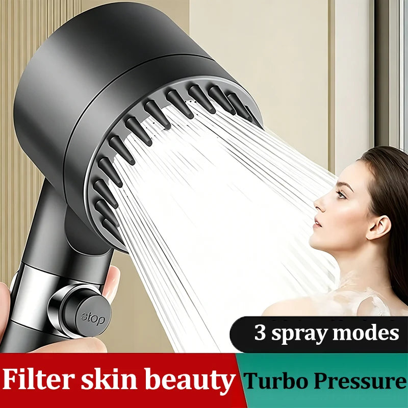3-Mode High Pressure Filter Shower Head | One-Click Stop