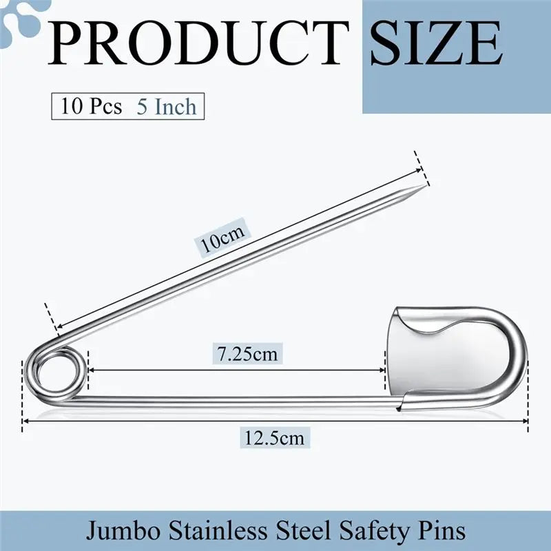 LIKE WISH 10 Pcs 5 Inch Jumbo Stainless Steel Pins Large Heavy Duty Huge Strong Laundry Pins For Upholstery Sewing Quilting Oasis Select