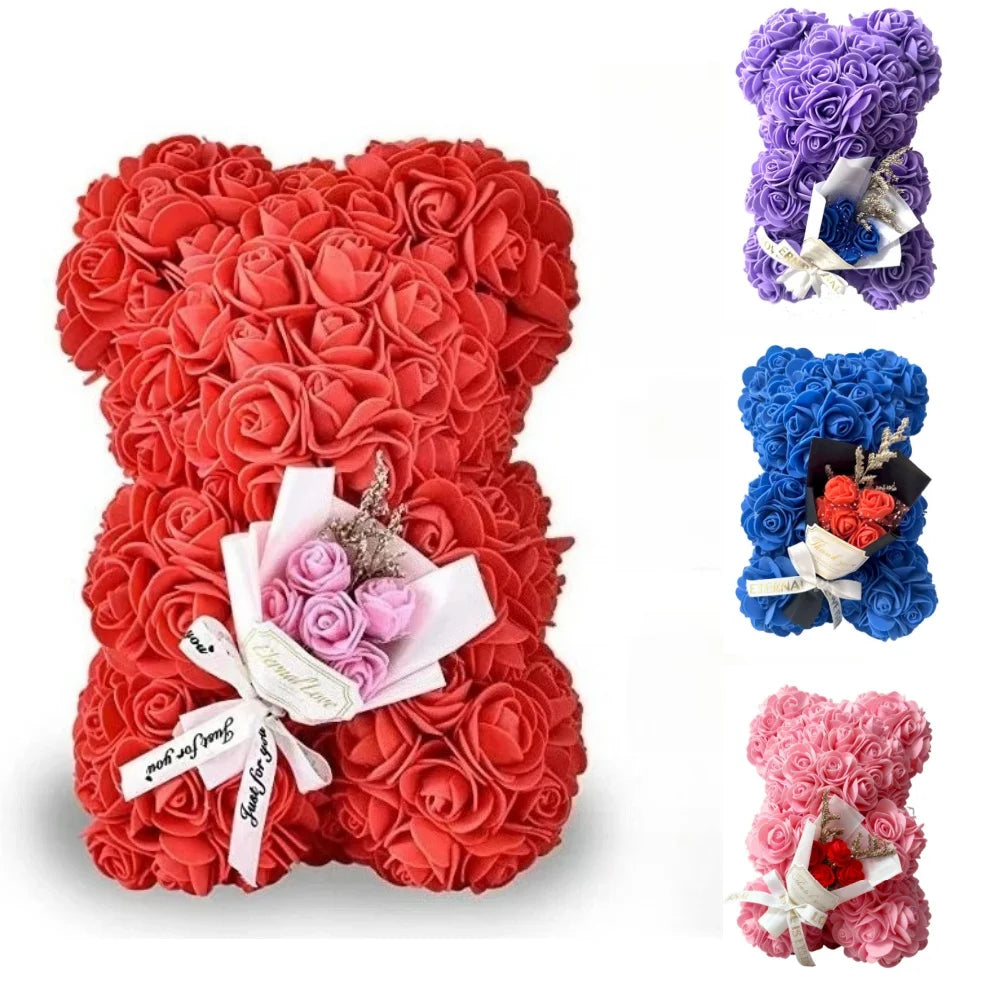 25cm Rose Flower Teddy Bear Gift Set In Premium Box Perfect Valentines Day Present For Her Mothers Birthday Anniversary Romantic Oasis Select