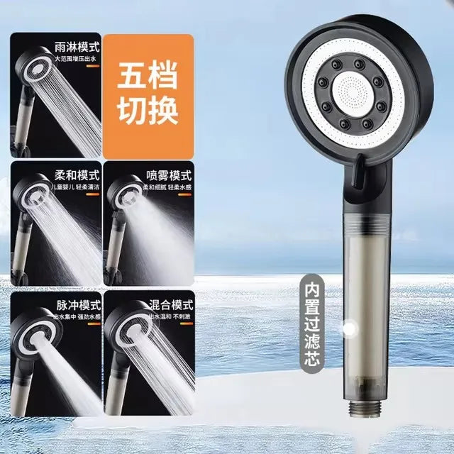 Black Silver Shower Head High Pressure 5 Modes Water Saving Nozzle Powerful Pressurized Spa Handheld Showers Bathroom accessorie Oasis Select Black clear